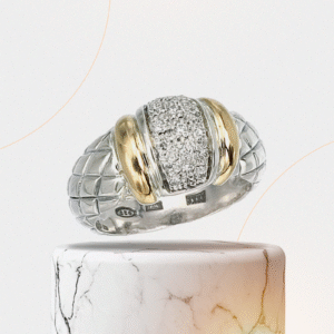 Pavé Center Sterling Traversa Dome Ring with Yellow Gold Rondelles