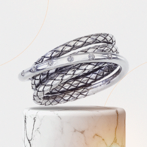 3 Row Sterling Traversa Band Ring with Diamonds in Shiny Crossover