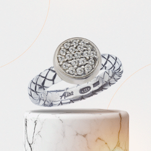 Traversa Band Ring, Pavé Diamond Circle Center