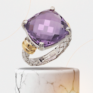 Traversa Band Ring with Yellow Gold Rondelles & Large Cushion Amethyst